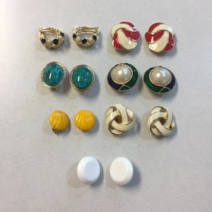 Vintage Enamel and Plastic Clip On Earrings 80s